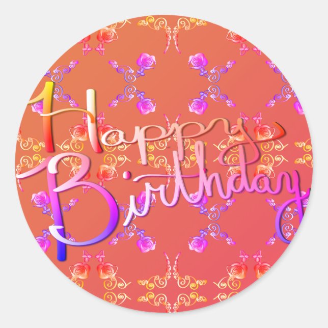 Adesivo Feliz Aniversário! Corações Rosa manuscritas (Frente)