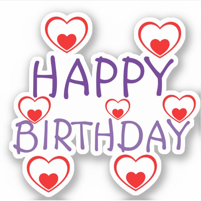 Adesivo Feliz Aniversário Corações Vermelhos (Frente)