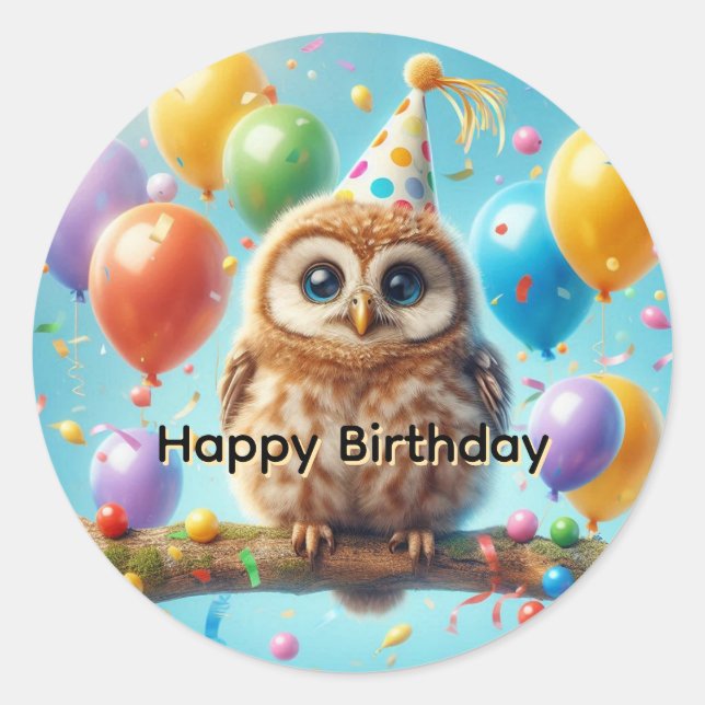 Adesivo Feliz Aniversário Coruja (Frente)