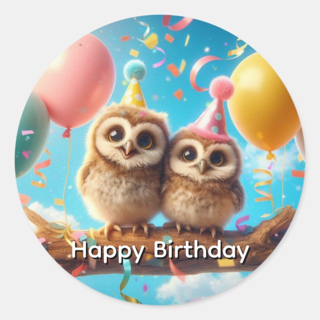 Adesivo Feliz Aniversário Coruja (Frente)