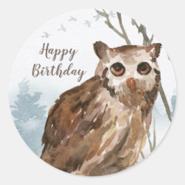 Adesivo Feliz Aniversário Coruja de Aquarelas
