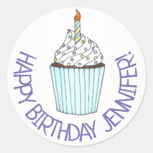 Adesivo Feliz Aniversário, Cupcake Personalizado Sprinkles