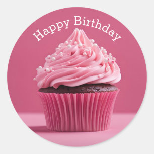 Adesivo Feliz Aniversário Cupcakes Colam Pink Round Sticke