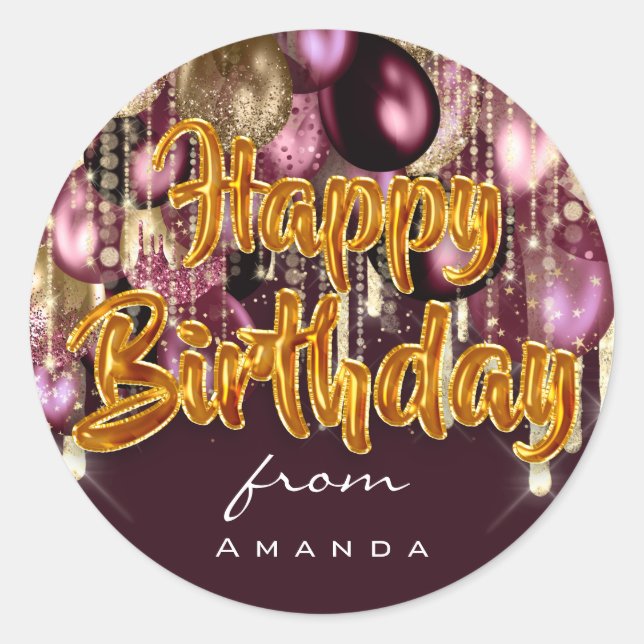 Adesivo Feliz Aniversário Da Burgundy DOURADA (Frente)