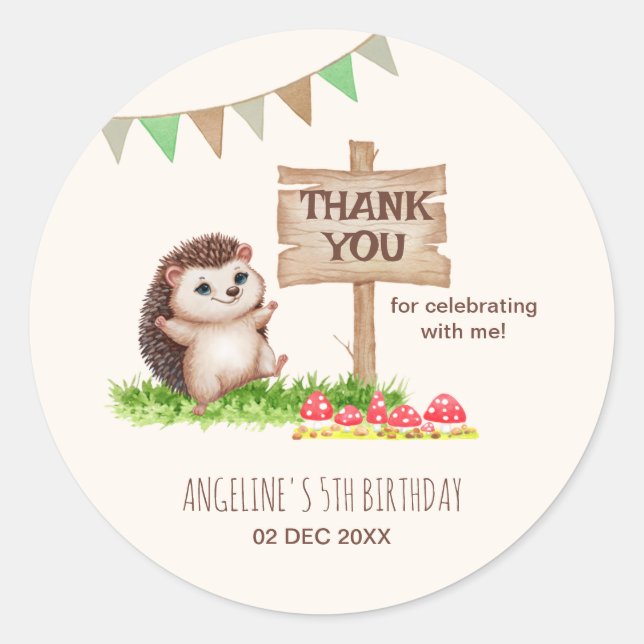 Adesivo Feliz Aniversário da Floresta Hedgehog Fantasy (Frente)