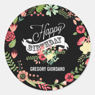 Adesivo Feliz aniversario da grinalda floral colorida