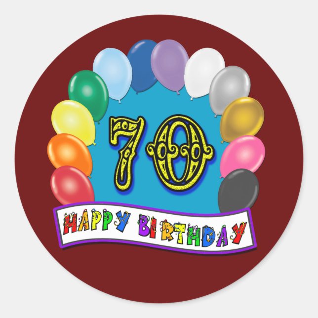 Adesivo Feliz aniversário de 70 com balões (Frente)