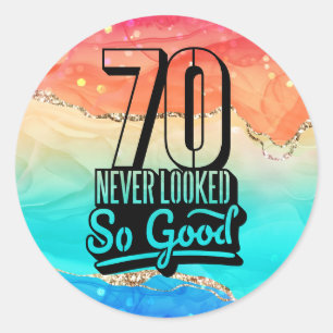 Adesivo Feliz aniversário de 70 nunca parecia tão bom
