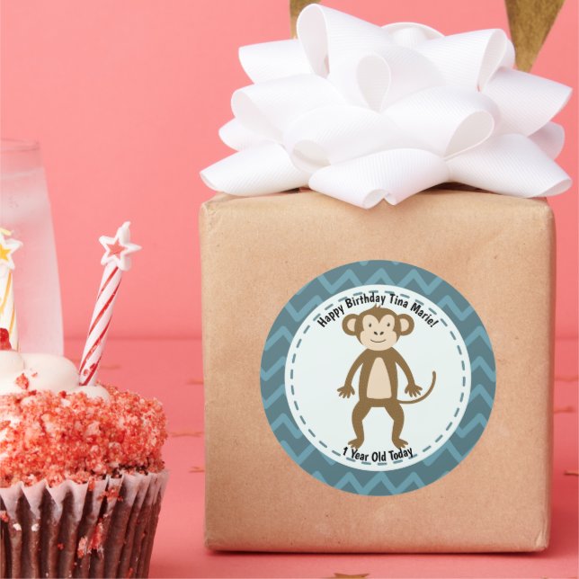 Adesivo Feliz Aniversário de Animais do Zoo Macaco (Festa)