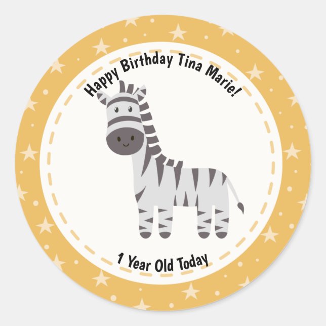 Adesivo Feliz Aniversário de Animais do Zoológico da Zebra (Frente)
