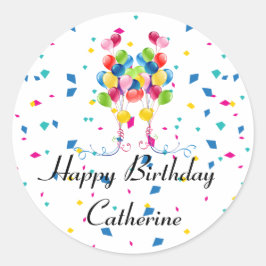 Adesivo Feliz aniversário de balões coloridos personalizáv