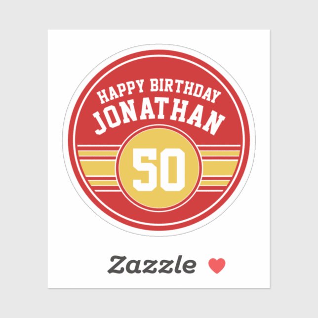 Adesivo Feliz Aniversário de Esportes com Vermelho Dourado (Folha)