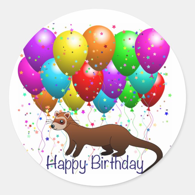 Adesivo Feliz Aniversário de Ferret Sticker (Frente)