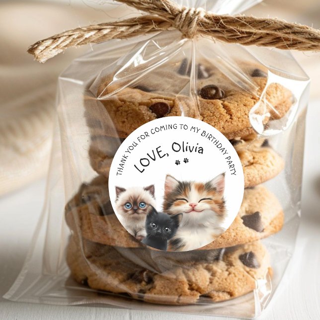 Adesivo Feliz Aniversário De Gato Obrigado Vinheta (Cute Cat Birthday Thank You Sticker)