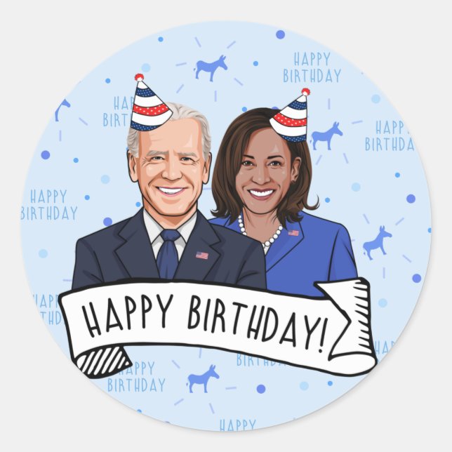 Adesivo Feliz aniversário de Joe e Kamala (Frente)