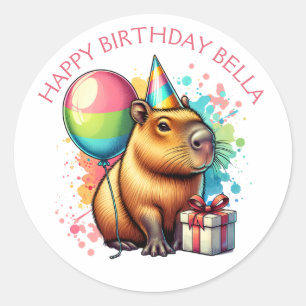 Adesivo Feliz Aniversário de Menina com Tema de Capivara