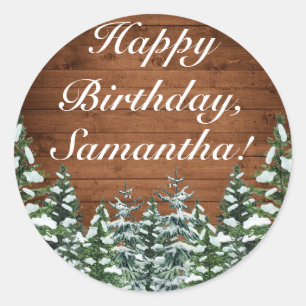 Adesivo Feliz Aniversário de Snowy Wood & Forest Country