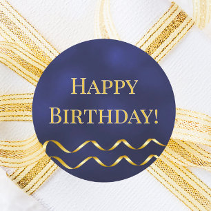 Adesivo Feliz Aniversário decoração azul marinho dourada