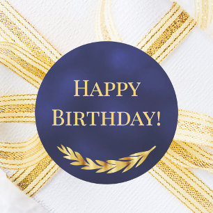 Adesivo Feliz Aniversário decoração azul marinho dourado