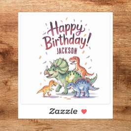 Adesivo Feliz Aniversário Dinossauro Personalizado Fofo