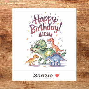 Adesivo Feliz Aniversário Dinossauro Personalizado Fofo