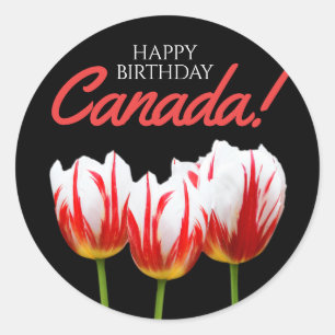 Adesivo Feliz Aniversário do Canadá Mapeando Tulipas Folho