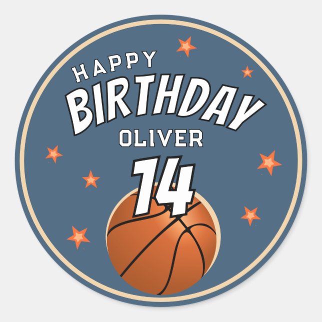 Adesivo Feliz Aniversário do Esporte de Bola de Basquete (Frente)