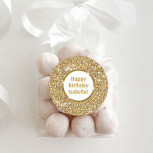 Adesivo Feliz Aniversário do Faux Dourado Yellow Glitter C