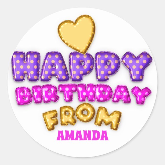 Adesivo Feliz Aniversário Do Nome Coração Branco Rosa-Rosa (Frente)