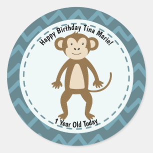 Adesivo Feliz Aniversário dos Animais do Macaco