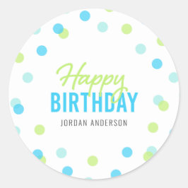 Adesivo Feliz aniversario dos confetes azuis do verde do