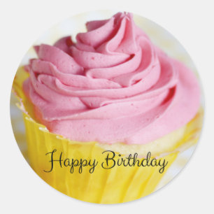 Adesivo Feliz aniversario dos cupcakes cor-de-rosa