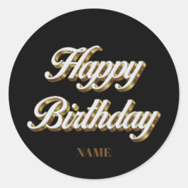 Adesivo Feliz Aniversário, Dourado e Elegante Tipografia, 