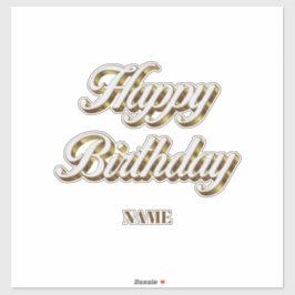 Adesivo Feliz Aniversário, Dourado e Elegante Tipografia, 