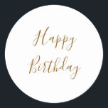 Adesivo Feliz Aniversário Dourado Texto Personalizado Bran<br><div class="desc">Desenhado com modelo de texto amarelo dourado para mensagem de "Feliz Aniversário" que você pode editar para personalizar e também fundo de cor personalizada!</div>