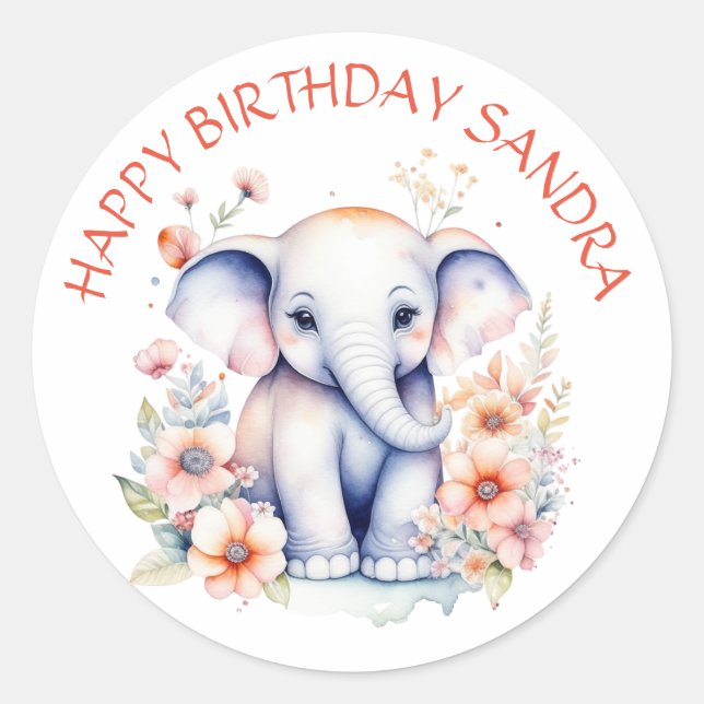 Adesivo Feliz Aniversário Elefante Personalizado (Frente)