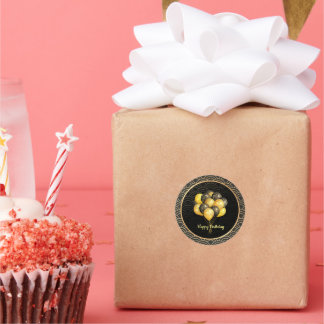 Adesivo Feliz aniversário, elegante preto e ouro,