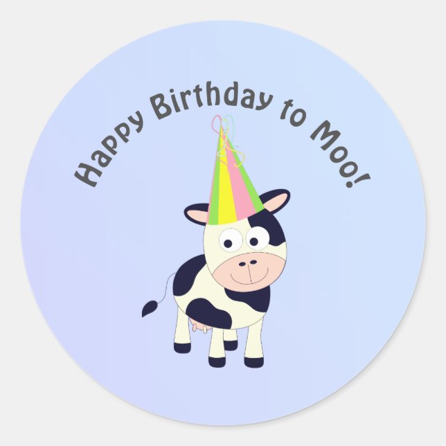 Adesivo Feliz Aniversário Engraçado da Vaca Festa Moo (Frente)