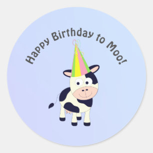 Adesivo Feliz Aniversário Engraçado da Vaca Festa Moo