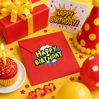 Adesivo Feliz Aniversário Estilo Quadrinhos