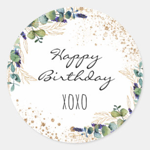 Adesivo Feliz aniversário, eucalipto verde, abraços de r