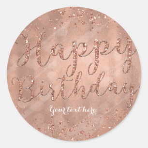 Adesivo Feliz Aniversário Falso Brilho Dourado Rosa Festa
