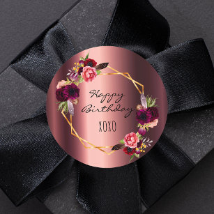 Adesivo Feliz aniversário floral burgundy - metal