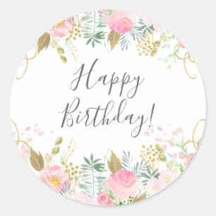 Adesivo Feliz Aniversário Floral Rosa