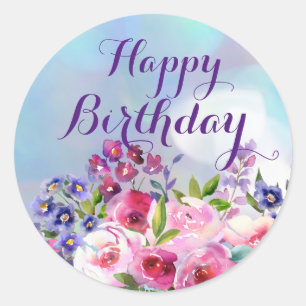 Adesivo Feliz Aniversário Flores Aquáticas Palhetas Redo