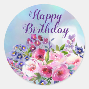 Adesivo Feliz Aniversário Flores Aquáticas Palhetas Redo