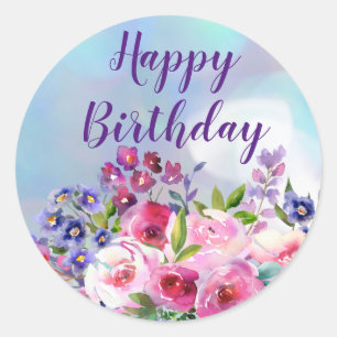 Adesivo Feliz Aniversário Flores Aquáticas Palhetas Redo