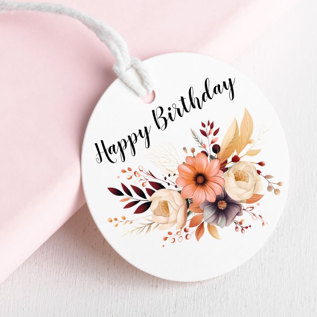 Adesivo Feliz Aniversário Flores Redondas (Happy Birthday Flowers Round Sticker)
