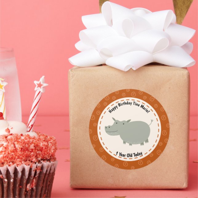 Adesivo Feliz Aniversário Fofo HIppo Hippopotamus Zoo (Festa)