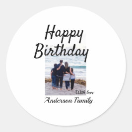Adesivo Feliz aniversário foto familia nome elegante class